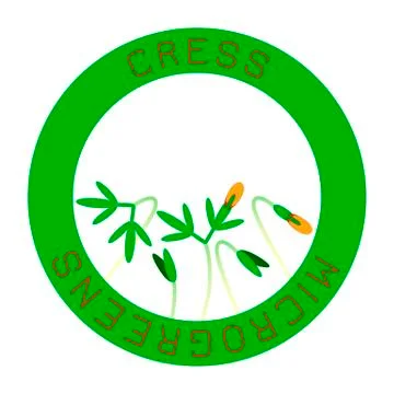 Microgreens Cress. Seed packaging design, round element in the center Stock Illustration