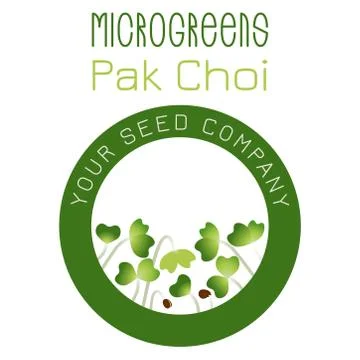 Microgreens Pak Choi. Seed packaging design, round element in the center Stock Illustration