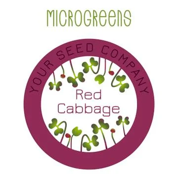 Microgreens Red Cabbage. Seed packaging design, round element Stock Illustration