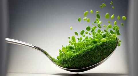 Microgreens in a spoon hyper-realistic Macro  Vegeterian seedlings are growing 스톡 일러스트