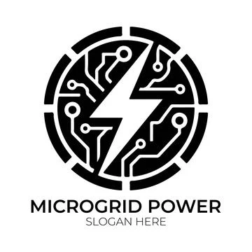 Microgrid Power Logo Design with Lightning Bolt and Circuit Stock Illustration