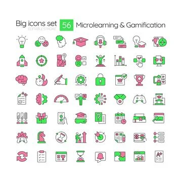 Microlearning and gamification line color icons set Stock Illustration