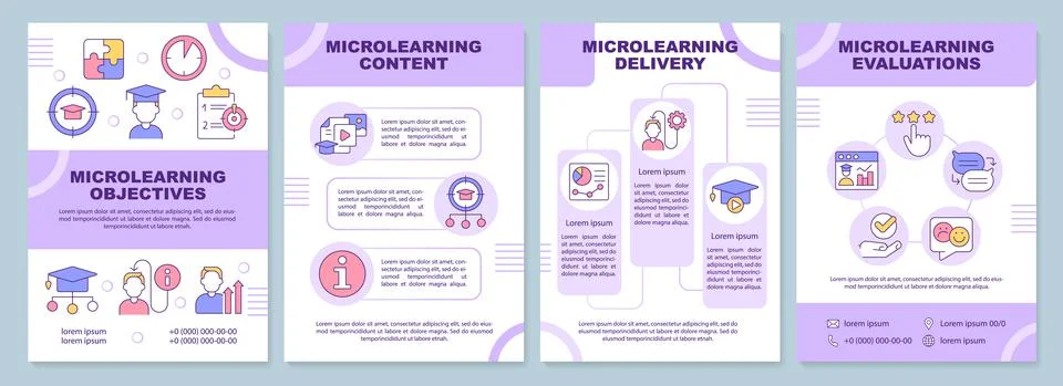 Microlearning modules purple brochure template Illustrazione stock