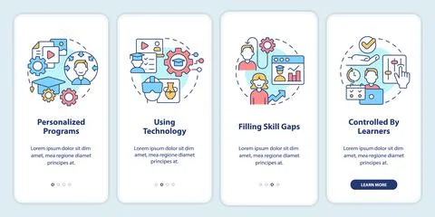 Microlearning practices onboarding mobile app screen Stock Illustration