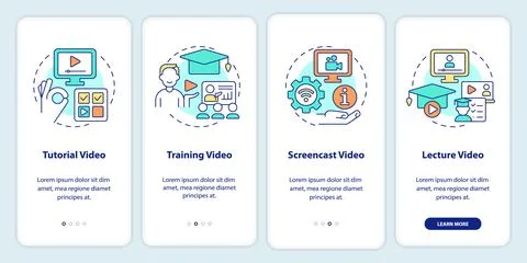Microlearning video types onboarding mobile app screen Ilustración de archivo