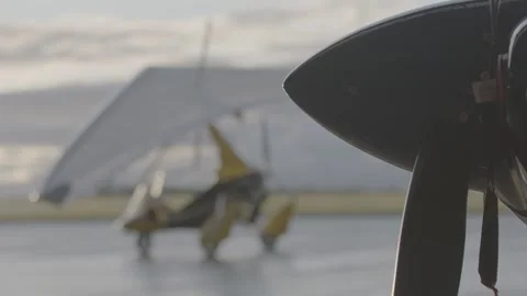 Microlight preparing for take off and in flight Stock Footage 147514450