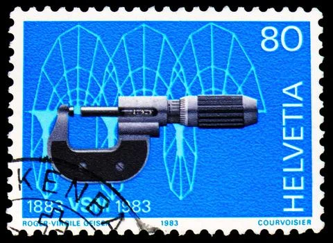 Micrometer and computer drawing, Publicity Issue (1983) 1st issue serie, ci.. Stock Photos