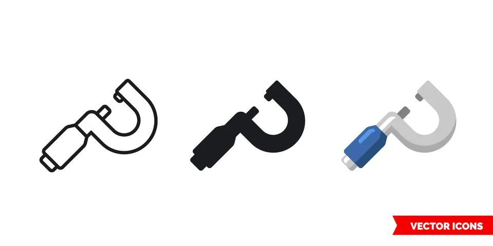 Micrometer icon of 3 types. Isolated vector sign symbol. Illustrazione stock