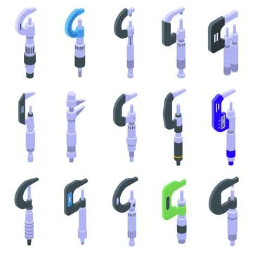 Micrometer icons set, isometric style Stock Illustration