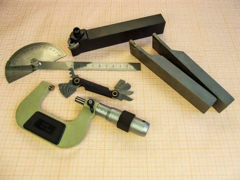 Micrometer, measuring tool, lathe Stock Photos