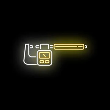 Micrometer neon icon illustrating precise distance measurement Stock Illustration