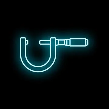 Micrometer neon icon symbolizing precision engineering measurement Stock Illustration