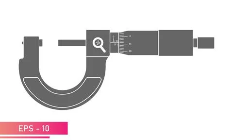 The micrometer is smooth with a measuring scale. Solid design. On a white Stock Illustration