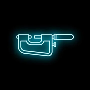 Micrometer tool measuring precision engineering glowing neon icon Stock Illustration