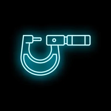 Micrometer tool measuring precision line icon glowing blue neon Stock Illustration