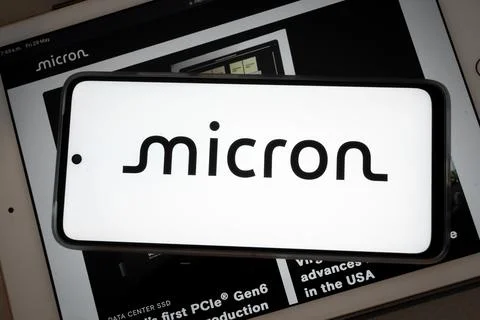 Micron technology logo displaying on smartphone Fotos de archivo
