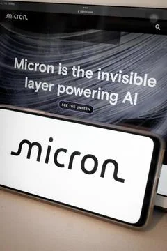 Micron technology logo on screen Fotos de archivo