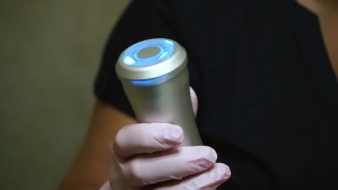 Microneedle RF lifting device. Hardware cosmetology. Medical equipment Close-up Stock Footage 219722104