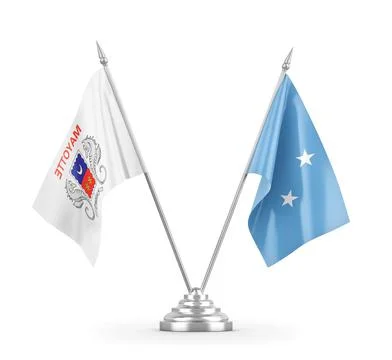 Micronesia and Mayotte table flags isolated on white 3D rendering Stock Illustration