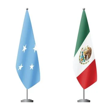 Micronesia and Mexico flags on flagpoles for official ceremonies and meetings Stock Illustration
