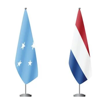 Micronesia and Netherlands flags on flagpoles for official ceremonies and Stock Illustration