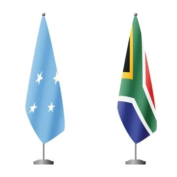 Micronesia and South Africa flags on flagpoles for official ceremonies and Stock Illustration