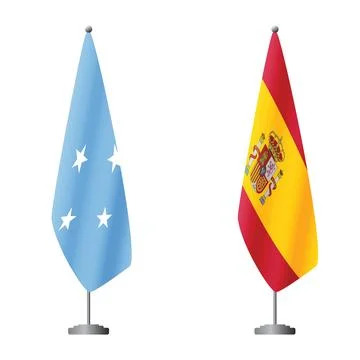 Micronesia and Spain flags on flagpoles for official ceremonies and meetings Stock Illustration