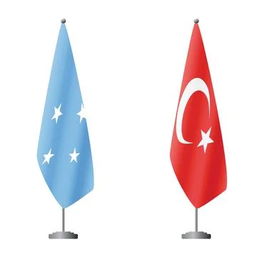 Micronesia and Turkey flags on flagpoles for official ceremonies and meetings Stock Illustration