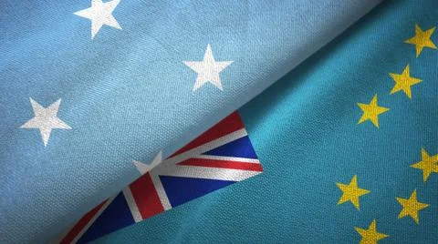 Micronesia and Tuvalu two flags textile cloth, fabric texture Stock Illustration