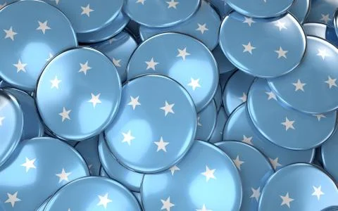 Micronesia Badges Background - Pile of Micronesia Flag Buttons. Illustrazione stock