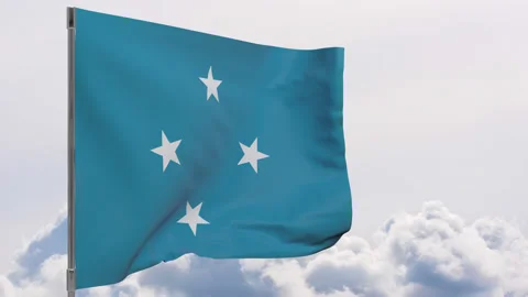 Micronesia flag on pole with sky background seamless loop 3d animation Stock Footage 149460285