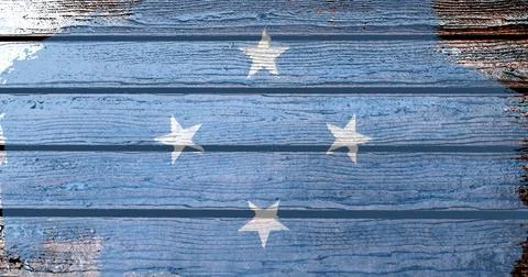 Micronesia flag - realistic looking flag on a wooden surface Stock Illustration
