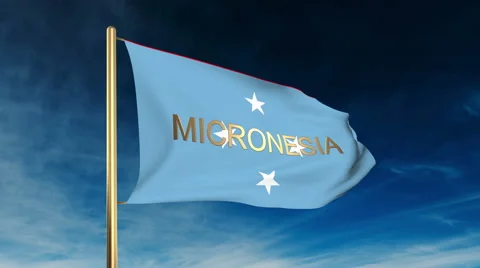 Micronesia flag slider style with title. Waving in the wind with cloud Stock Footage 48597194