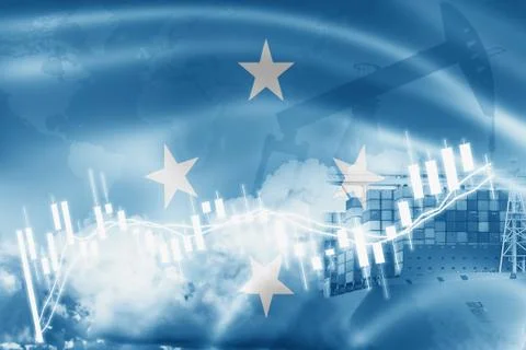 Micronesia flag, stock market, exchange economy and Trade, oil production, co Stock Illustration