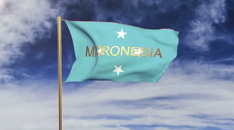 Micronesia flag with title waving in the wind. Looping sun rises style 스톡 동영상 48597328