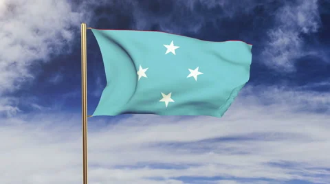 Micronesia flag waving in the wind. Green screen, alpha matte. Loopable Stock Footage 48597313