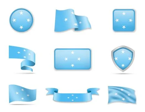 Micronesia flags collection. Vector illustration set flags and outline of the Stock Illustration