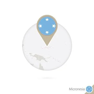 Micronesia map and flag in circle. Map of Micronesia, Micronesia flag pin. .. Stock Illustration