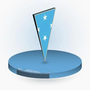 Micronesia map in round isometric style with triangular 3D flag of Micronesia Stock Illustration