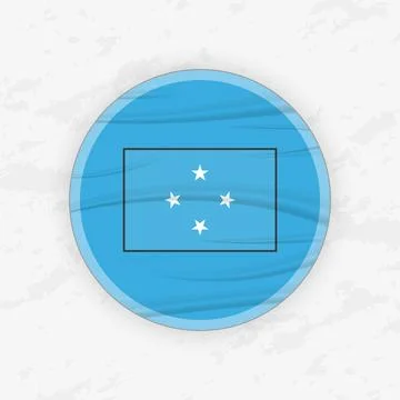 Micronesian Flag in a Circular Emblem Design, Abstract Round Sticker Illust.. Stock Illustration