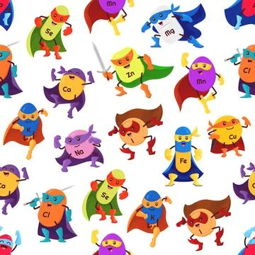 Micronutrient superhero character seamless pattern Stock Illustration