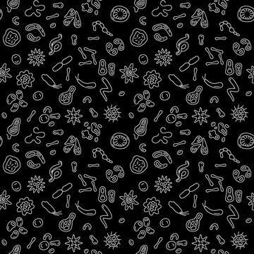 Microorganism and Bacteria vector Pathogen concept dark thin line seamless .. Illustrazione stock