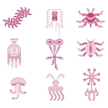 Microorganism icon set Illustrazione stock