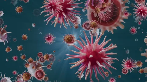 Microorganisms and Bacteria in a blue liquid Sea Video stock 263978698