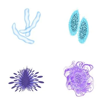 Microorganisms and bacteria cells floating on white background Stock Illustration