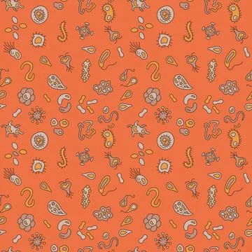 Microorganisms and Bacteria vector Biology concept creative seamless pattern Stock Illustration