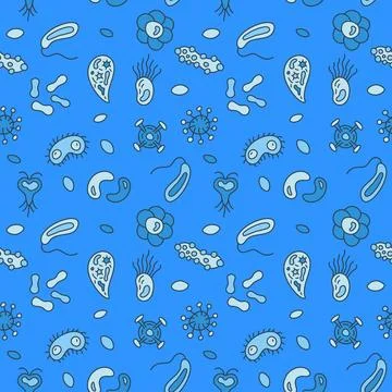 Microorganisms Bio Engineering vector blue seamless pattern Stock Illustration