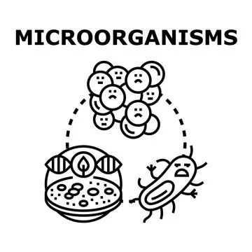 Microorganisms concept with bacteria, viruses, and petri dish Illustrazione stock