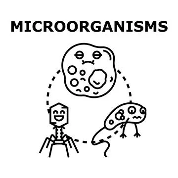 Microorganisms concept vector illustration with virus and bacteria 库存插图