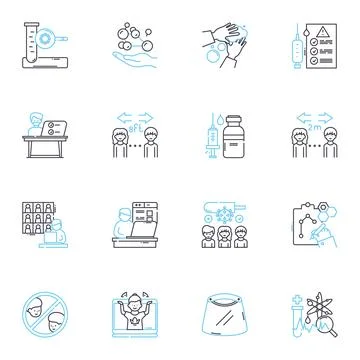 Microorganisms linear icons set. acteria, virus, fungi, parasites, protozoa Stock Illustration